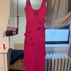 Fuchsia Sleeveless Floral Knit Dress - Women